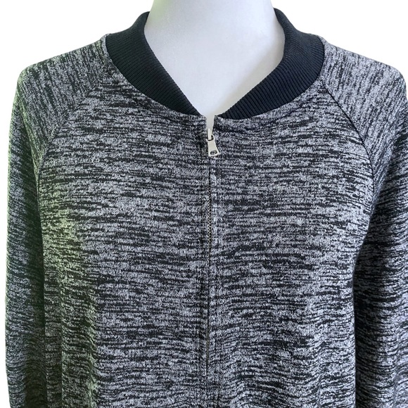 Gap Full-Zip Marled Black Gray Knit Bomber Jacket Women XL - Picture 2 of 7